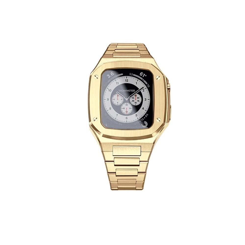 Pasek do etui ze stali nierdzewnej do zegarka Apple Watch serii 8 7 6 SE 5 4 iwatch band 45 mm 44 mm ochronna metalowa osłona akcesoria do smartwatcha (kolor: różowe złoto, rozmiar: 45 mm dla 8/7)