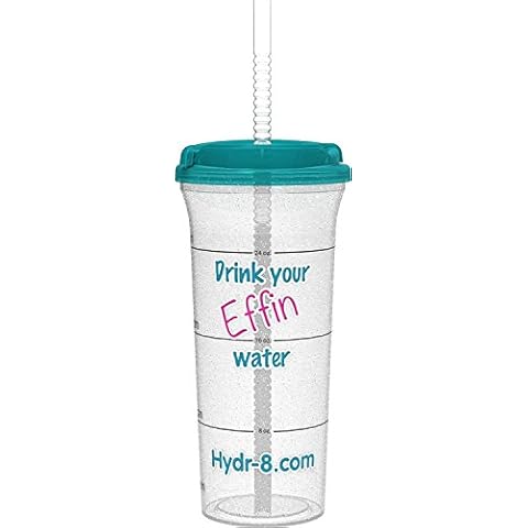 Hydr-8 Drink your Effin Water Pink & Teal 32oz Time Marked Water Bottle Cover