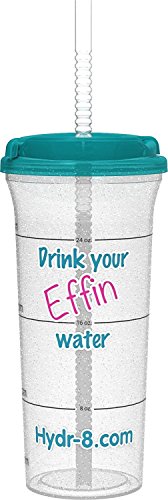 Hydr-8 Drink your Effin Water Pink & Teal 32oz Time Marked Water Bottle