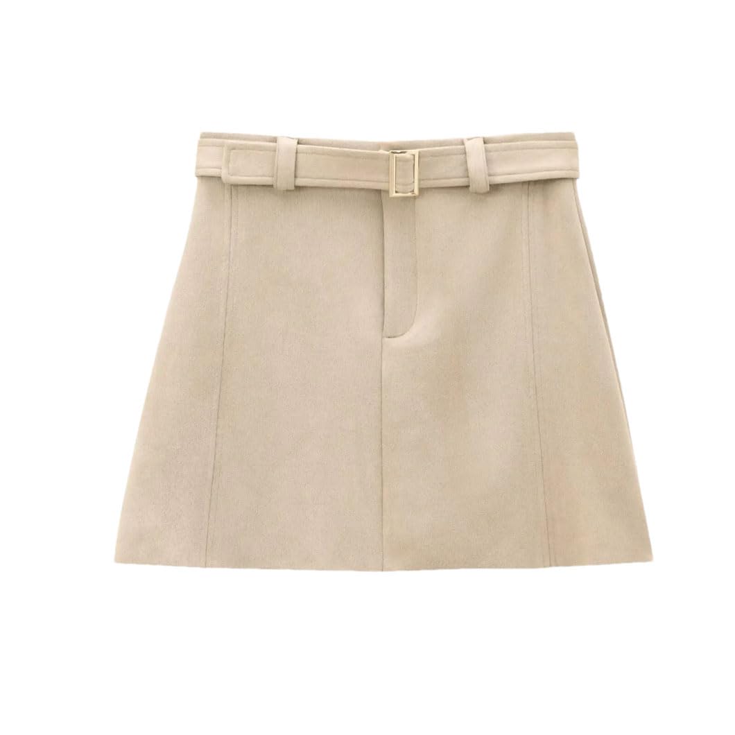 Minifalda para mujer con cinturón, ropa de oficina, cintura alta, falda acampanada, falda de golf sólida
