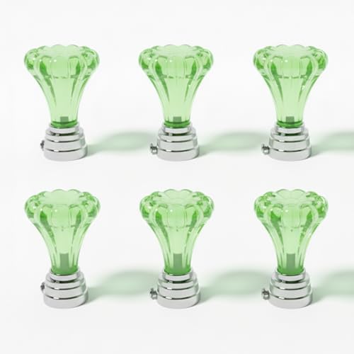 Image of Atlantic Curtain Rod Finials Set of 6 - Flower Style Decorative Textured Resin Finials for Standard Drapery Rods, Emerald Green