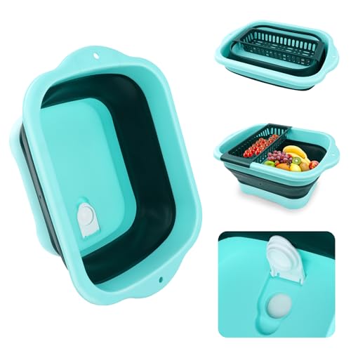 Palangana Plegable Para Lavar Platos Con Desagüe Fregadero Portatil Camping Portátil De Silicona Barreño Plegable Multiusos Para Viajes Y Cubeta Con Escurridor Para Cocinas De Camping Al Aire Libre
