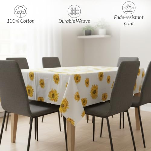 Image of HOMEMONDE 100% Cotton Premium Dining Table Cover Rectangular Table Cloth for 6 Seater Dining Table - Floral Printed for Home Decor (233 x 114 cm, Sun Flower - Multicolor)