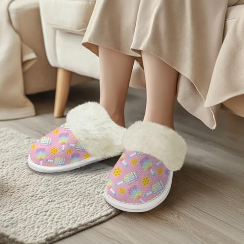 Howilath Ball Pattern Fuzzy Slippers for Women Warm Winter Home Slippers Novelty House Shoes with Fur Edges3