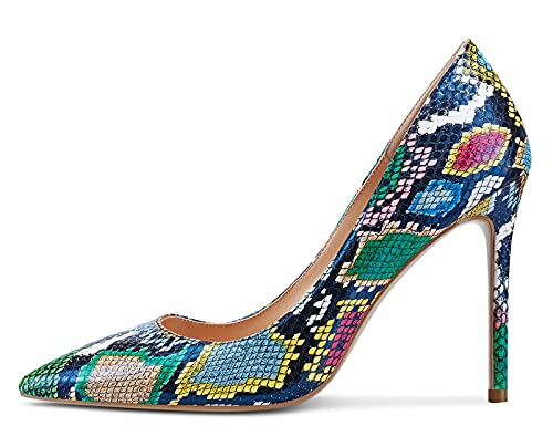 Castamere Womens High Heels Stilettos Pumps Slip-On Sexy Pointy Toe Basic Pump 10Cm Heels Colorful Snake Matte Shoes 7 M Us #TOP1