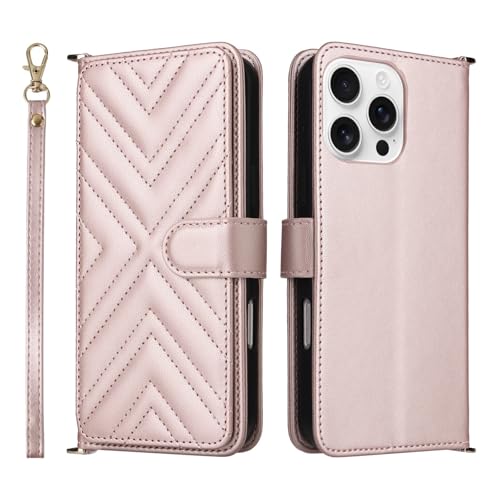 Protection iPhone 13 Pro Max rose gold avec sangle et range-carte