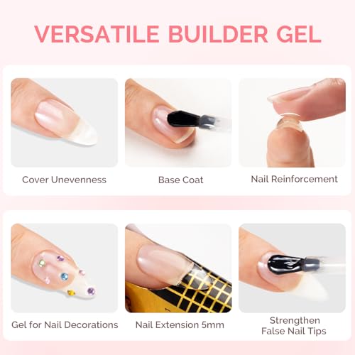 Image of MelodySusie 2PCS 15ML Clear Nude Builder Nail Base Gel for Nails Thickening,Soak Off UV Extension Gel,Rhinestone Nail Glue in a Bottle for Nail Art Design Gift for Women