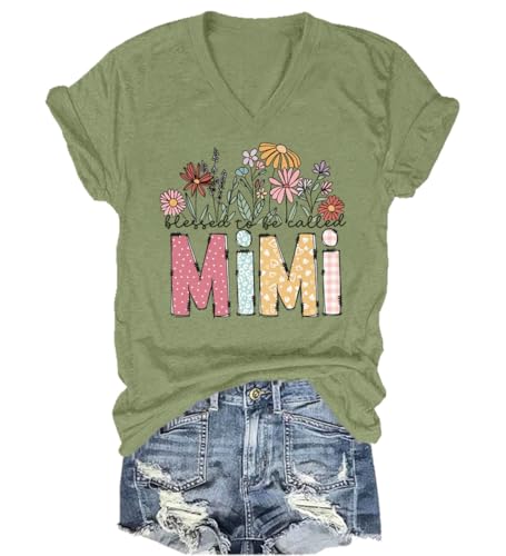 Floral Mimi T-Shirt for Women Blessed to Be Called Mimi Graphic Casual Tees