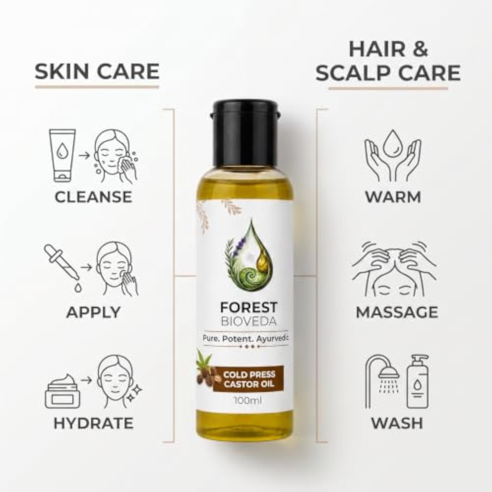 Cold Pressed Castor Oil, Multipurpose for Hair & Skin