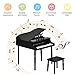 Costzon Classical Kids Piano, 30 Keys Wood Toy Grand Piano with Music Stand and Bench, Mini Musical Toy for Child, Ideal for Children's Room, Toy Room, Best Gifts (Straight Leg, Black)