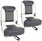 Boat Seats 2 Pack, Skureay Low/High Back Fishing Folding Boat Seat Waterproof Captain Boat Chair，Boatseat 2 Pack Suitable for Jon/Pontoon/Canoe/Bass Tracker Boat seats-UNIQUE Color Design (Gray/White)