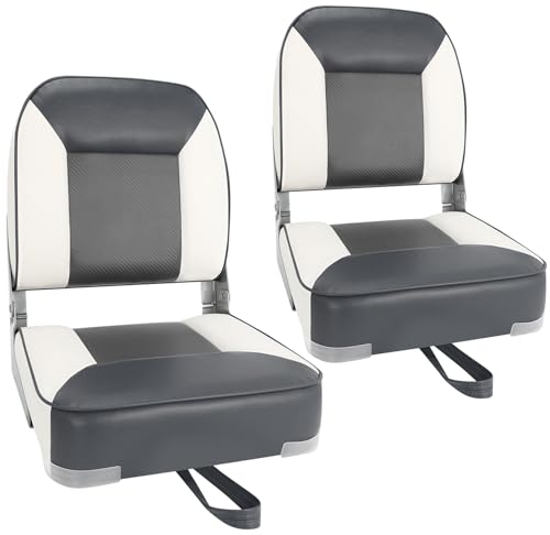 Boat Seats 2 Pack, Skureay Low/High Back Fishing Folding Boat Seat Waterproof Captain Boat Chair?Boatseat 2 Pack Suitable for Jon/Pontoon/Canoe/Bass Tracker Boat seats-UNIQUE Color Design (Gray/White)