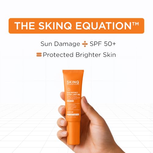 Image of SKINQ Sun Protect Ultra Light Gel Sunscreen SPF 50+ PA++++ with Vitamin C | In-Vivo Tested | Zero White Cast | Lightweight, Non-Greasy | For Dry & Sensitive Skin | Dermat Formulated | 10ml