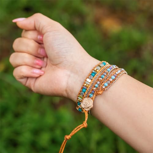 Image of YGLINE Natural Stone Beaded Healing Wax String 5 Wraps Bracelets