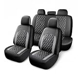 optrcn Car Seat Covers Full Set for Tata Tigor 2017-2020 2021 2022 2023 2024 2025 2026, Water-Resistant Front & Rear Seat Covers, Leather Auto Seat Protectors, Interior Accessories,B Black Grey