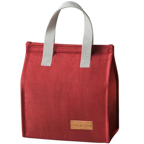 ランチバッグ お弁当袋 保冷 保温 厚手 大容量 防水 軽量 バッグ クーラー ランチトート 保温 断熱 通勤 通学 ピクニック 仕事 オフィス 旅行用 男女兼用 (赤)