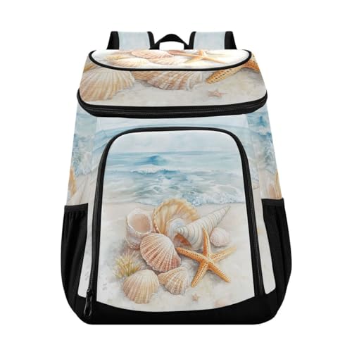 Starfish Beach Blue Cooler Backpack Leakproof Insulated Lunch Cooler Bag 30 Cans Camping Backpacks for Beach Road Trip Picnic