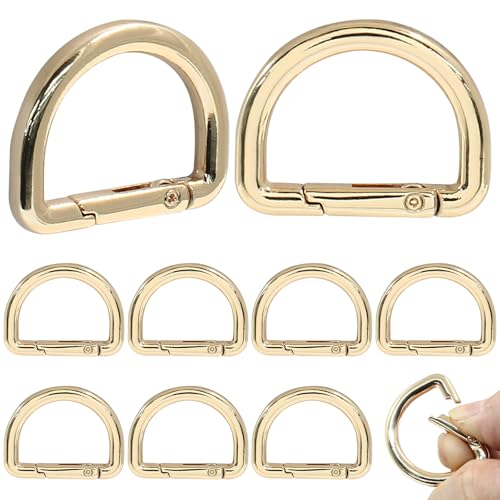 Jiozermi 10 Pack Gold Metal Spring D Rings Keychain, Small D Ring Carabiner Clips Mini Keychain Spring D Rings Hook for Key Purse Dog Tag Clip Backpack Clips Webbing Buckle(1 Inch)