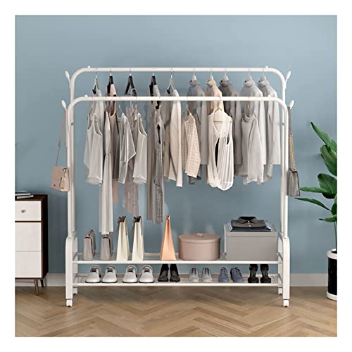 Portant à vêtements à roulettes blanc 150 cm avec double étagère chaussures - 2
