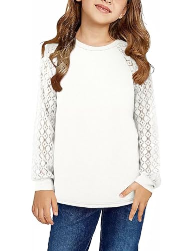Yoklass Girls Long Sleeve Shirts Kids Lace Casual Cute Crew Neck