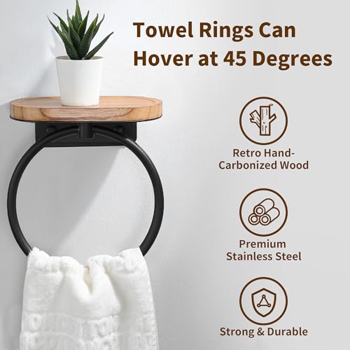 Image of Wood Rustic Towel Ring with Shelf, Farmhouse Towel Rack Holder, Olive-Shaped Tray Hand Towel Rack, Classical Bathroom Accessories