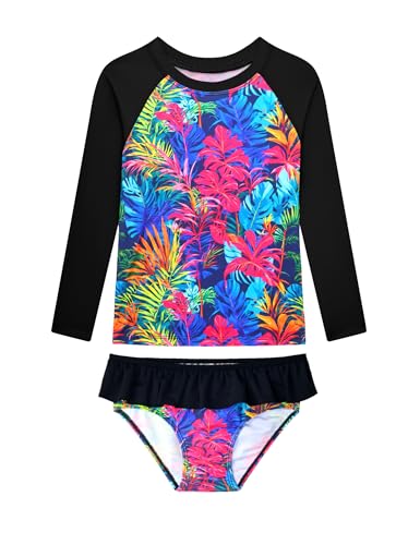Image of Girls Rash Guard Swimsuit Long Sleeve Tankini Sets Two Pieces Bathing Suit Swimwear UPF 50+ Sun Protection