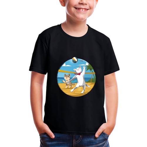 Funny Retro Cats Play Volleyball Black T Shirt Kids for 2-12 Years Old Children2