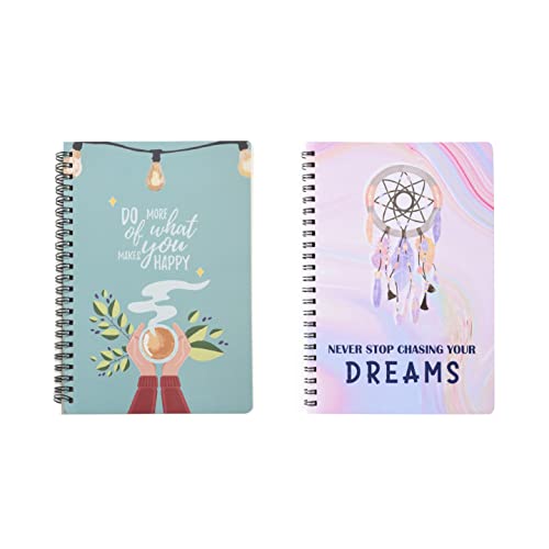 Image of PAPBOO A5, Easy to Carry, Dreams & Do More, Spiral Wiro Notebook : 100 GSM Natural Shade Paper, Dot Grid, 2 * 120 Pages, Journal, Diary, Gift