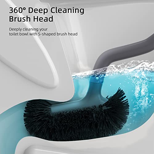 Toilet Bowl Brush Holder Set: Bathroom Deep Cleaning Toilet Cleaner Scrubber Under Rim With Curved Bristle For Dead Corner Clean - Hidden Modern Rv Toilet Decorative Accessories With Caddy - Gray #TOP1
