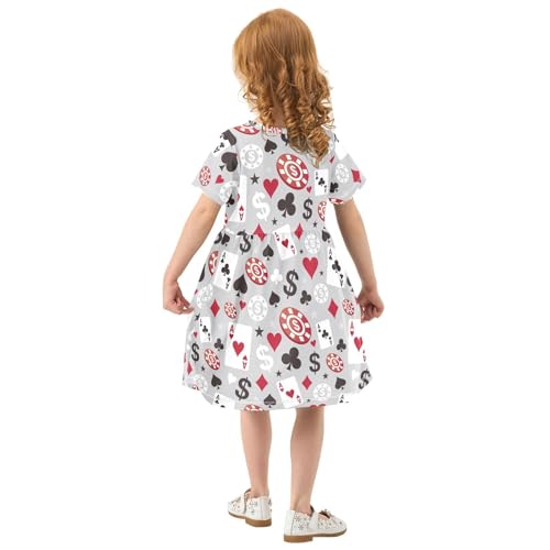 ALAZA Poker Card Gray Girls Dress Short Sleeve Toddler Casual Dresses Summer Sundress 2-8T3