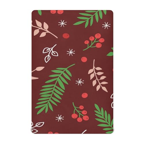 Moudou Christmas Spruce Branches Playard Sheet for Boy Girls, Soft Breathable Fitted Toddler Sheet for Standard Playard Bed Mattress, 39 x 27 x 5 Inch