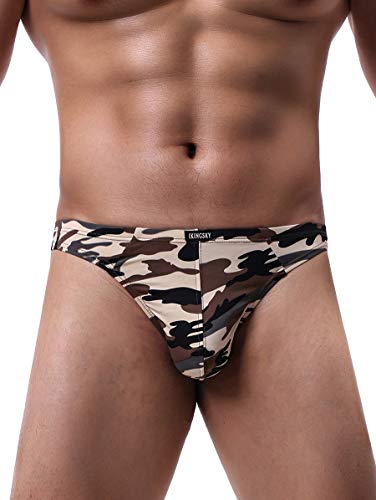 Ikingsky Men's Camouflage Thong Underwear Soft Stretch T-Back Mens Underwear (Small, 4 Pack) #TOP6
