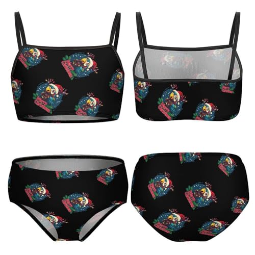 Merry Christmas Parrot Girls Swimsuits Two Piece Bikini Sets Beach Sport Swimwear Bathing Suit3