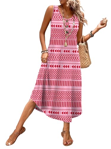 Image of WIHOLL Summer Dresses for Women 2026 Button Front Sleeveless Casual Midi Dress Beach Vacation Sundresses with Pockets