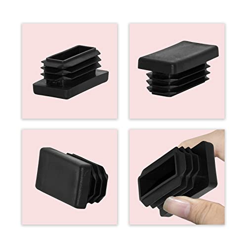 Image of Flyshop 8 Pack Black Chair Glide Inserts Plastic Plugs Rectangle Pipe Tubing End Caps 20 x 50 mm, 13 /16 inch x 2 inch