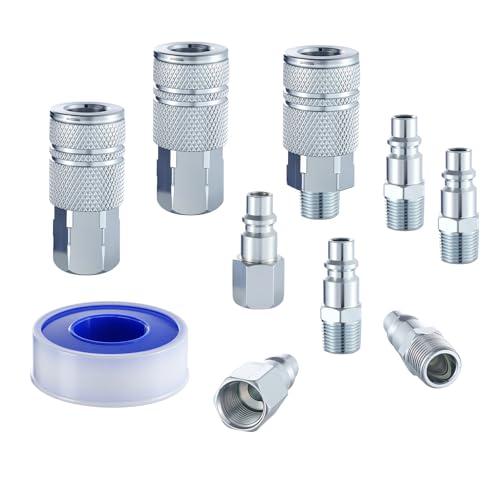 Milosline High Flow Air Hose Fitting Set 3/8 Inch NPT Air Connect Fitting 10PCS I/M Plug 6PCS Coupler 3PCS Hose Connectors Compressor Accessories Quick Connect
