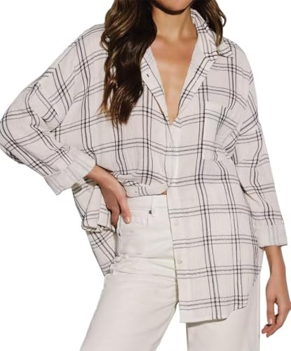 Image of Lacozy Womens Buffalo Plaid Flannel Shirt Long Sleeve Collar Button Down Blouses Tops