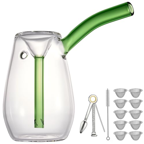 WANNTO Mini Glas Bubbler Pfeife Tragbare Wasserfiltrierte Rauchpfeife Borosilikatglas mit seitlichem Luftstromloch Komplettes Zubehör Set