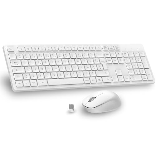 LeadsaiL Ensemble Clavier et Souris sans Fil, Ultra Mince and Silencieux Clavier AZERTY Français Pleine Taille 2.4G avec Récepteur USB pour PC, Ordinateur Portable, Windows, Mac -Blanc