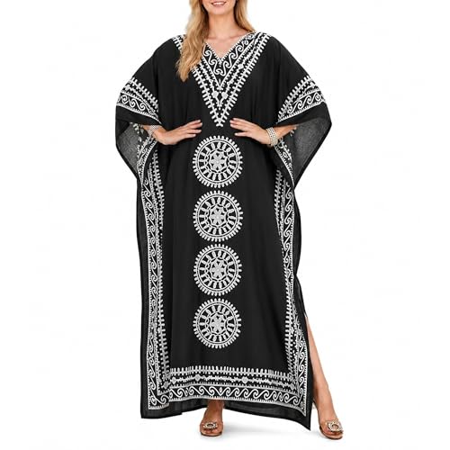 Image of Gypsie Blu Women Plus Size Kaftan Dress Beach Cover Up Maxi Dresses for Women, V-Neck Kimono Sleeve 1X-3X