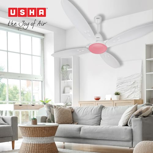 Image of USHA Bloom Lily Nova 4-Blade BLDC Ceiling Fan |100% Copper Motor |Bi-Directiona|RF Remote |Sleep, Boost & Timer Mode |Whisper-Quiet |Dust-Resistant |3Y Motor & 2Y PCB Warranty | White & Light Pink