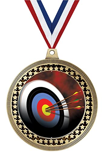 2.75" Archery Board Medal Awards, Gold Vega Archery Board Team Trophy Awards Includes Free Neck Ribbon 5 Pack