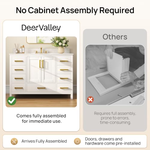Image of DeerValley 48'' Bathroom Vanity, Pre-Assembled Modern Wood Bathroom Cabinet Sink Combo with Backsplash with Ceramic Sink Top