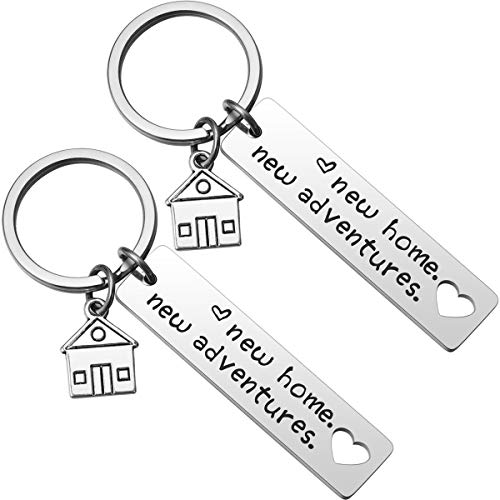 Kvekstio 2 Pack New Home New Adventures Keychain - First Home Gift, Housewarming Gift, Realtor Closing Gifts - Silver, Modern, House Theme - Unisex-Adults, Neutral