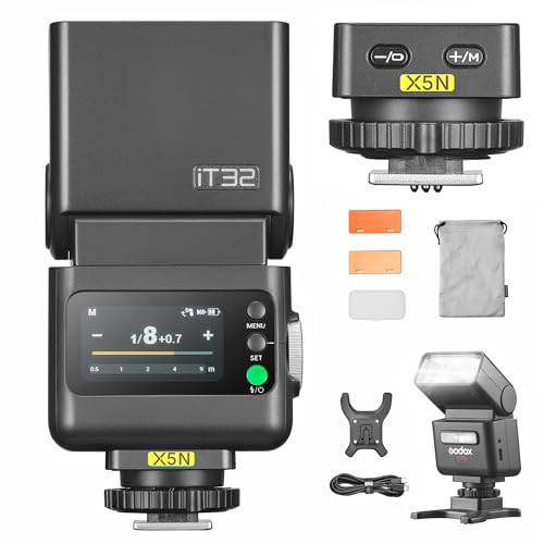 GODOX IT32 TTL Camera Flash with X5 N Wireless Flash Trigger for Nikon Cameras, Compatible with Godox X Series (X3/X3Pro/XPro/XProII/X2T), 2.4G Wireless, GN18, Recycle Time 1.5s, Magnetic Interface