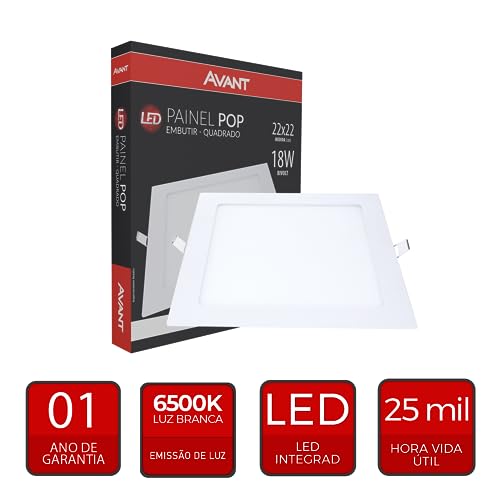 Avant Pop - Painel de Embutir LED, 18W Bivolt, Quadrado, Branco
