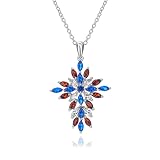 Plata de ley para mujer, cruz, granate natural, chapado en oro, 18 pulgadas, cadena de ondas de agua, joyería de crucifijo, plata,