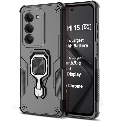 Image of TheGiftKart Tough Armor Bumper Back Case Cover for Mi Redmi 15 5G | Ring Holder & Kickstand in-Built | 360 Degree Protection Back Case Cover for Mi Redmi 15 5G (PC & TPU, Black)