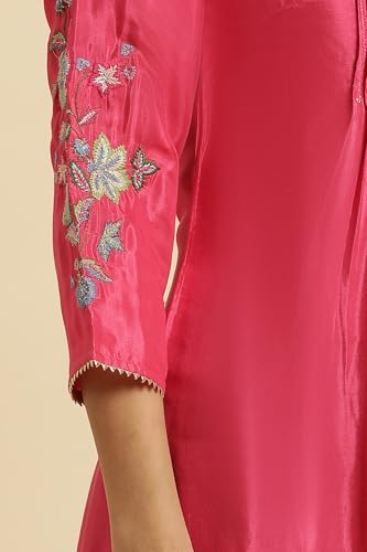 Image of W for Woman Pink Floral Embroidered Festive Kurta