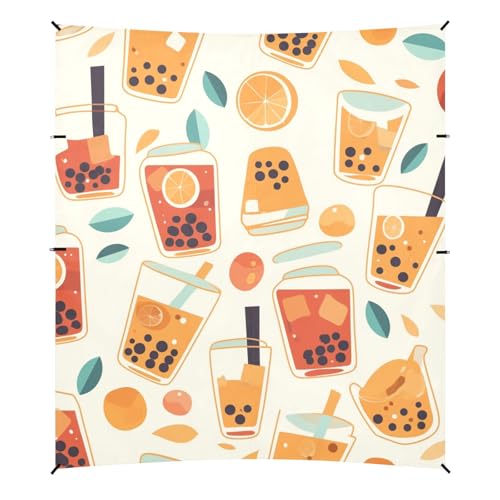 Bubble Tea Pattern Stable Beach Tent UPF50+ Protection Waterproof Shade Sun Shelter with Sandbags and Shovel for Camping, Fishing, Backyard Fun